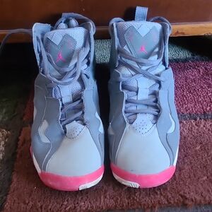 grey and hot pink jordans